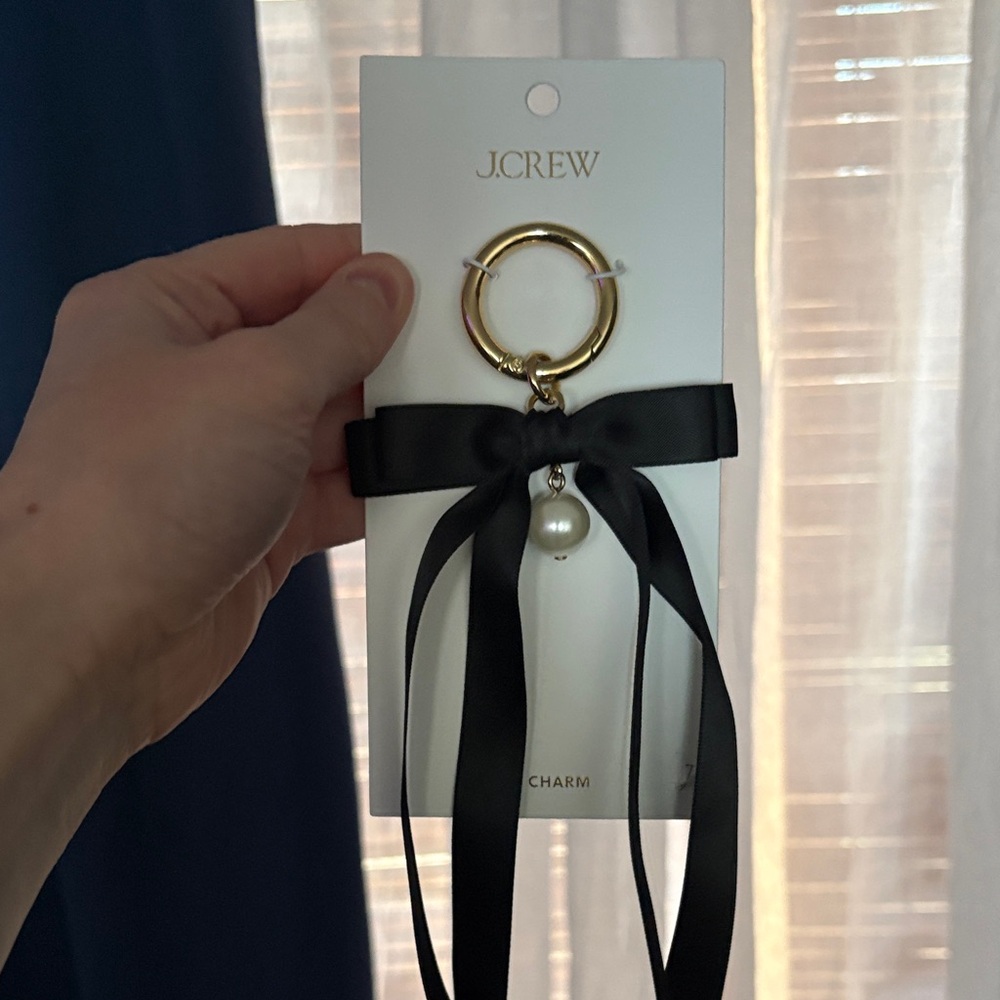 J. Crew Bag charm with pearl and black bow - Picture 2 of 3